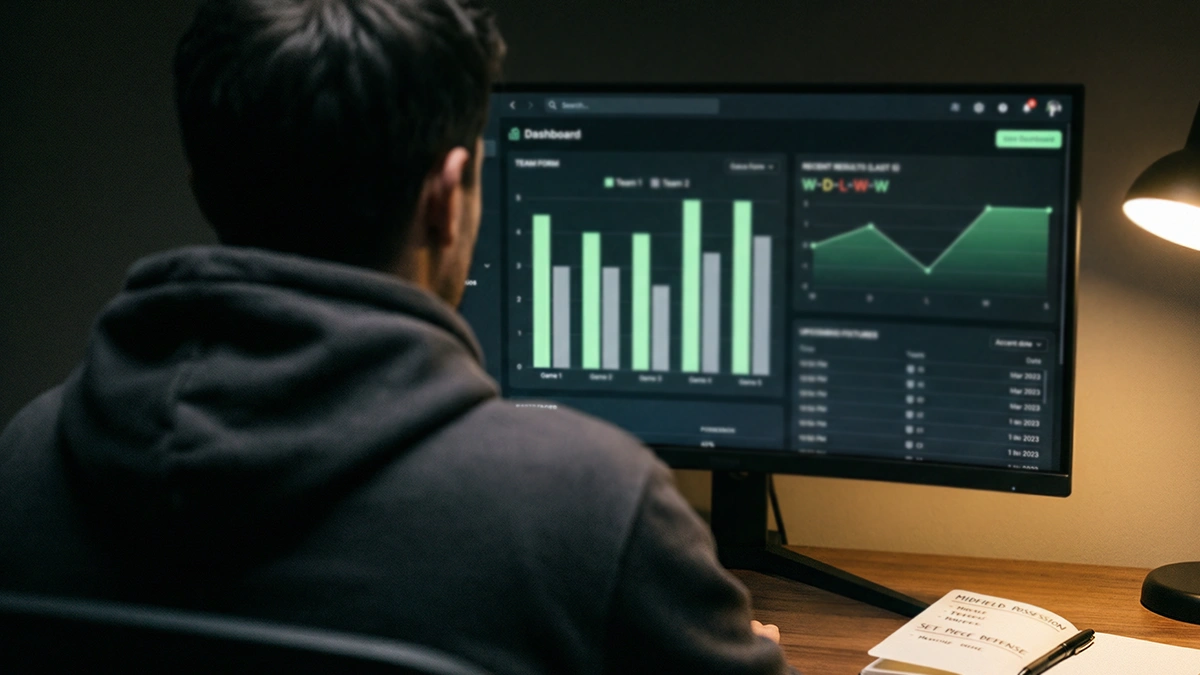 Analyse d'un match de football sur &eacute;cran avec statistiques pour pari combin&eacute;